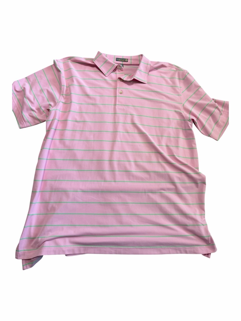 Like New Peter Millar Summer Comfort Pink Polo Green Stripes Size XL Golf Preppy